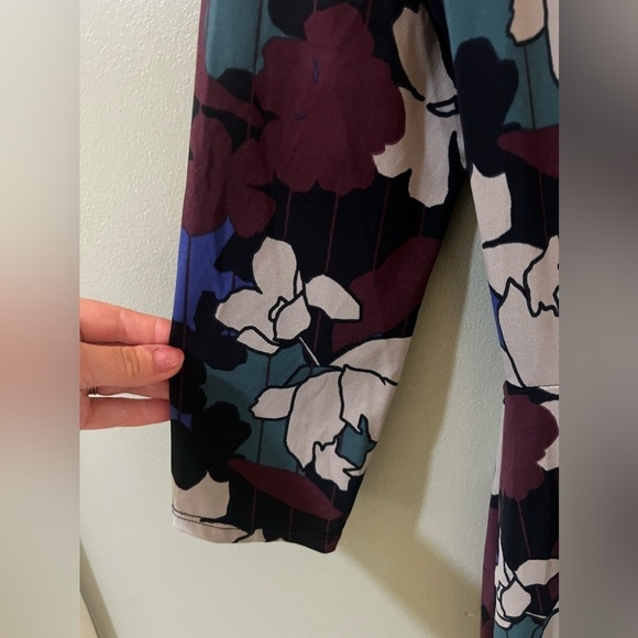 SABIE small Dress Faux Wrap Muted Purple Blue Gray Green Floral Jersey A Line - Picture 7 of 10